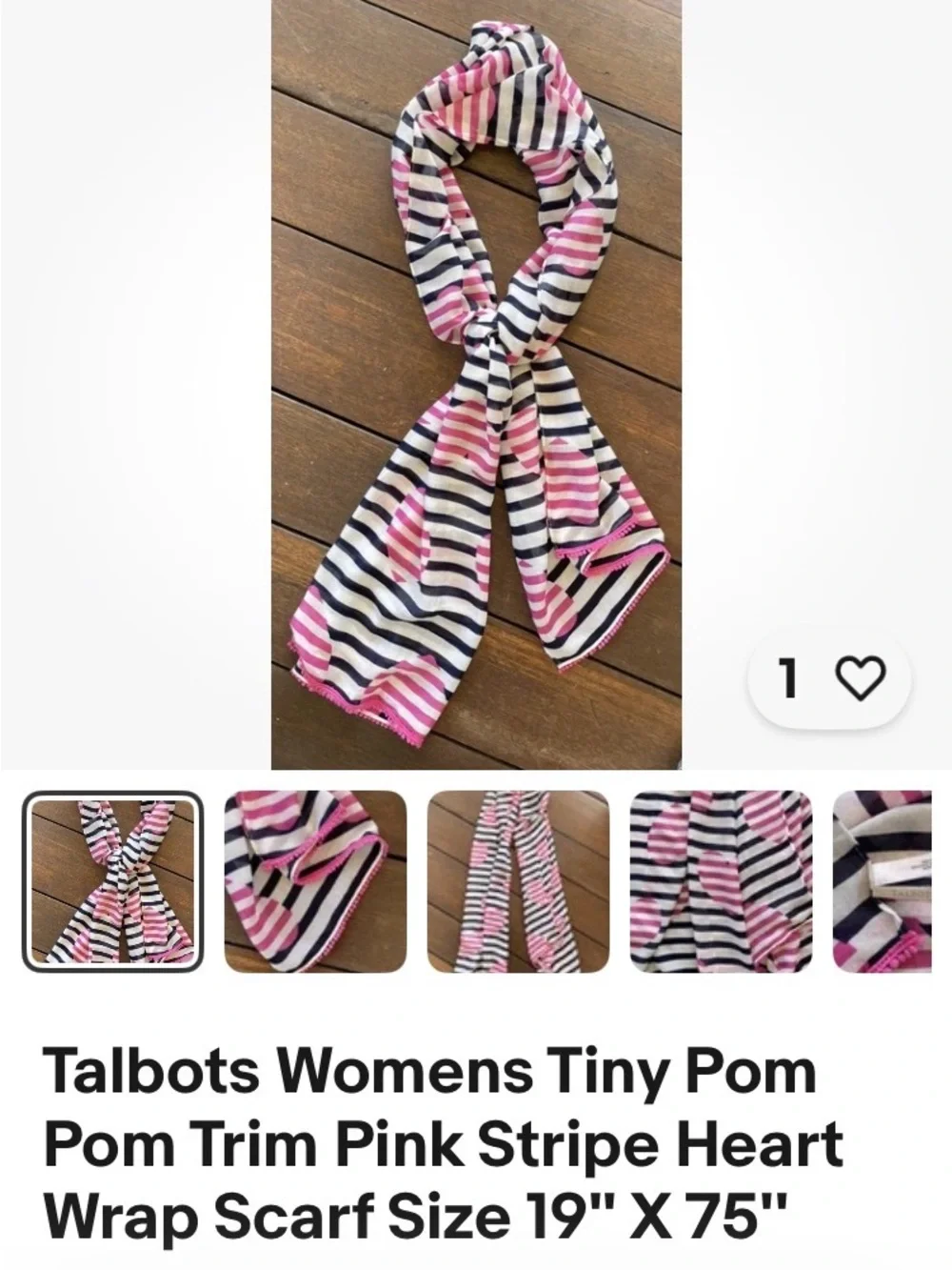 Talbots tiny pompom pink hearts and stripes scarf